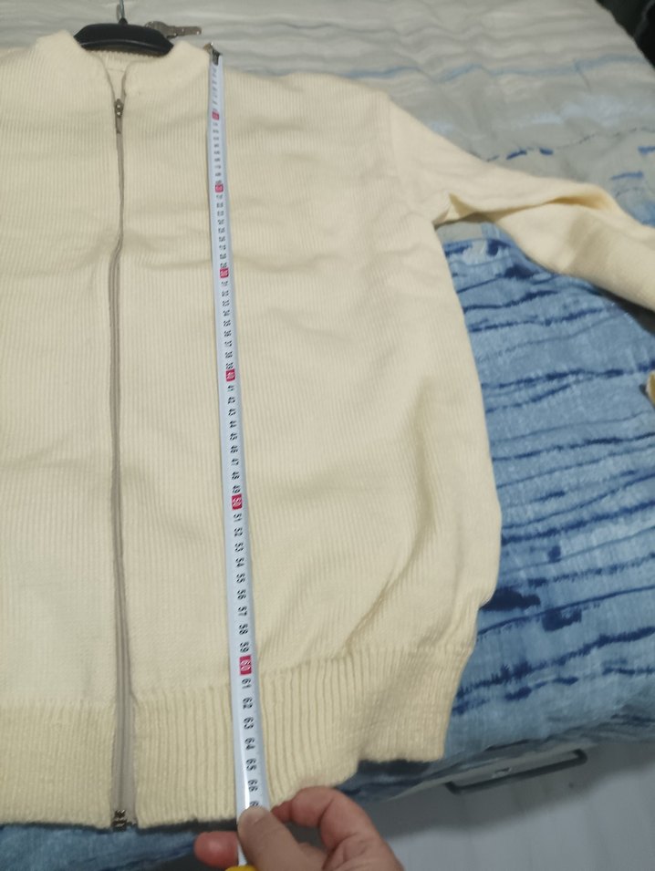 Beyaz Fermuarlı Erkek Sweatshirt el örgüsü - Görsel 5