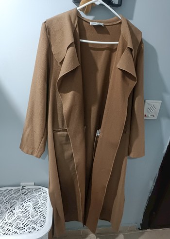 Kadın Bej Süet Uzun Trench Coat - Görsel 2