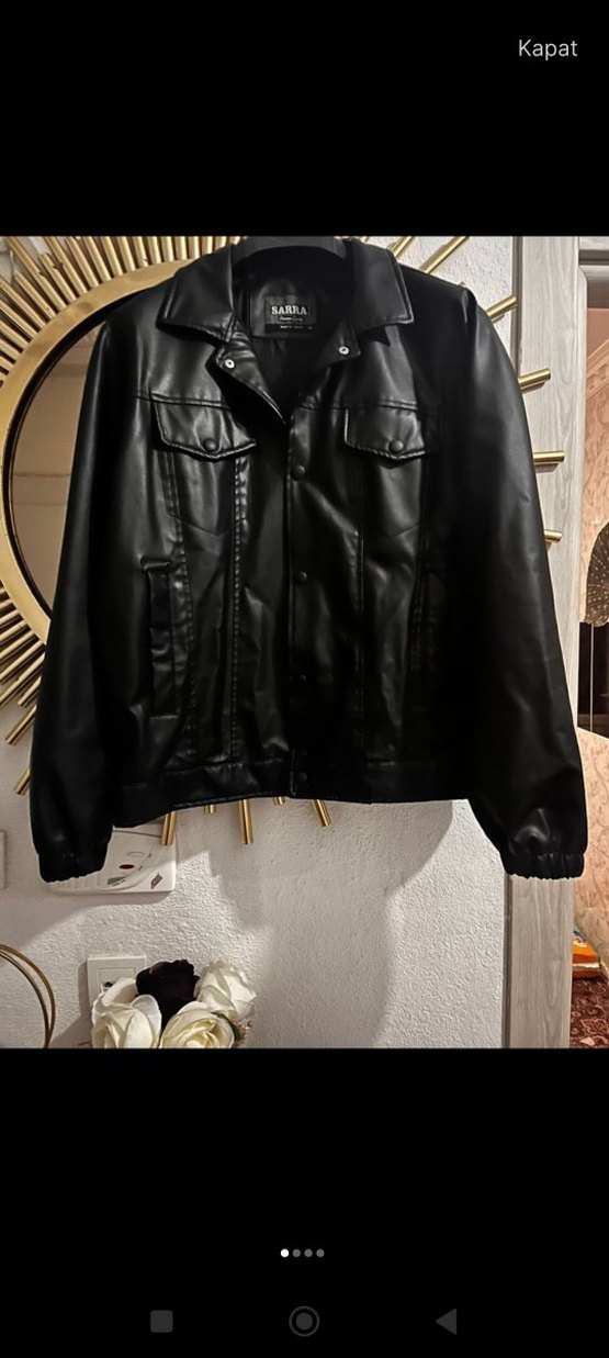 Düğmeli Siyah Kadın Deri Ceket - Görsel 2