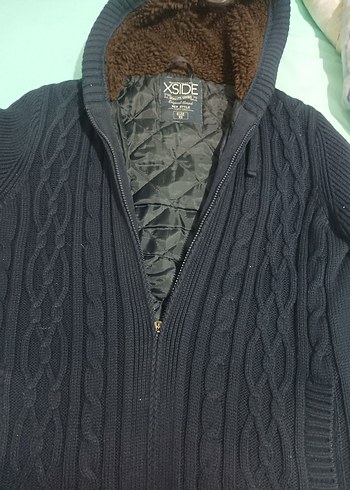 Erkek Lacivert Kapüşonlu Örgü Hırka - Görsel 2