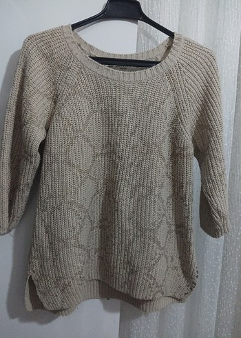 Bej Yılan Desenli Triko Kadın Kazak - Görsel 3