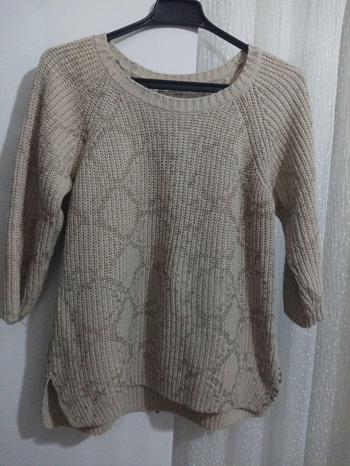 Bej Yılan Desenli Triko Kadın Kazak - Görsel 3