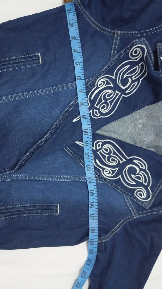 Nakışlı Uzun Kadın Kot Ceket - Görsel 4