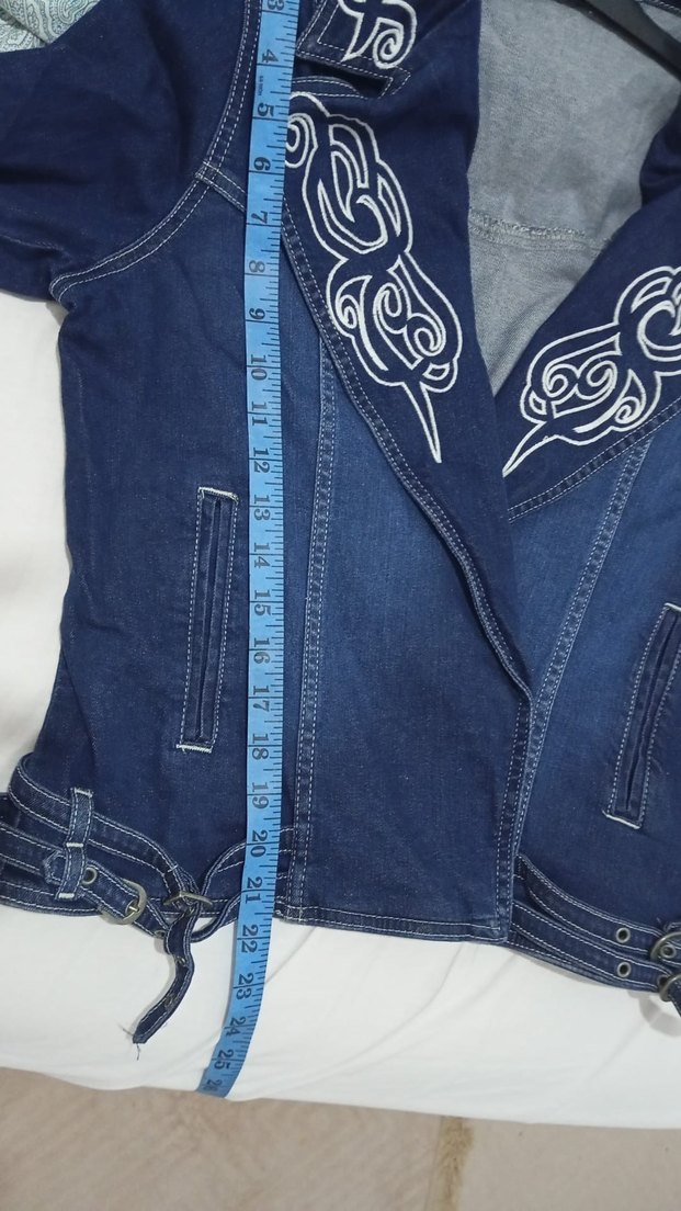 Nakışlı Uzun Kadın Kot Ceket - Görsel 2