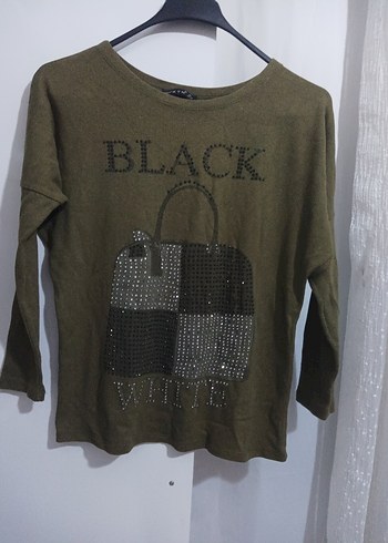 Siyah Baskılı Kadın Triko Kazak - Görsel 2