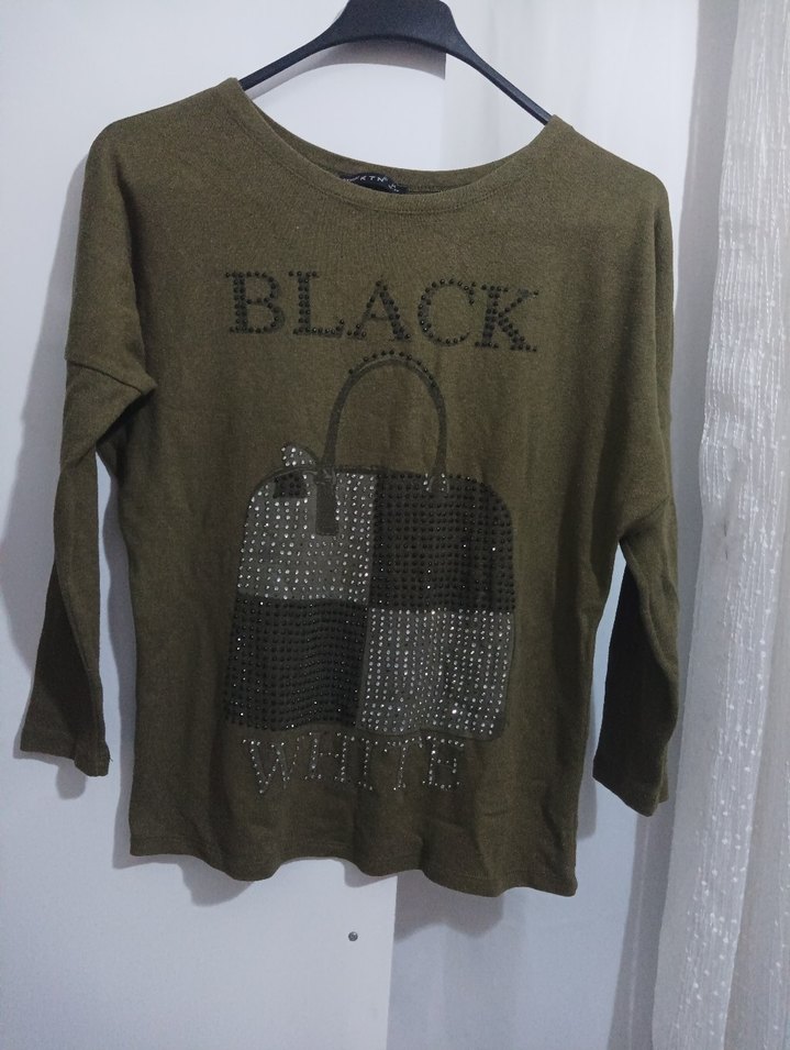 Siyah Baskılı Kadın Triko Kazak - Görsel 3