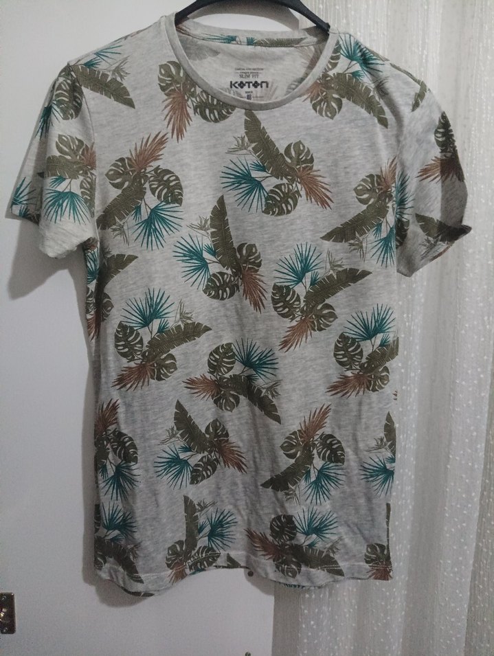 Gri Baskılı Koton Erkek Tişört - Görsel 4