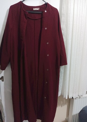 Bordo Uzun Düğmeli Kadın Kaban - Görsel 2