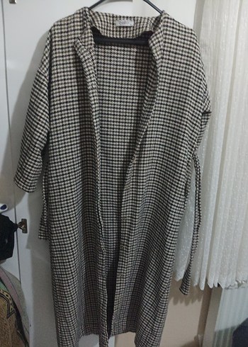 Gri Ekose Desenli Uzun Kadın Kaban - Görsel 3