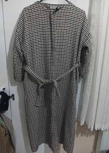 Gri Ekose Desenli Uzun Kadın Kaban - Görsel 5