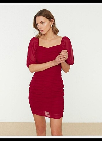 Trendyol & Milla Bordo drapeli elbise