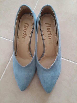 mavi süet topuklu ayakkabı