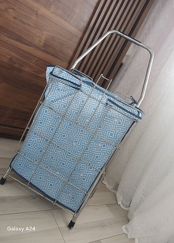Zara Home Mavi Desenli Katlanabilir Alışveriş Arabası