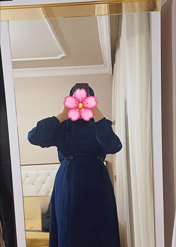 40 Beden Düğmeli Uzun Mavi Kadın Elbise