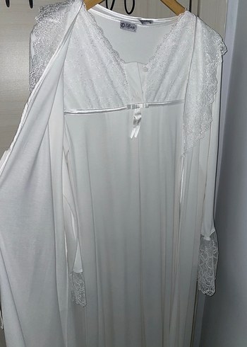 Uzun Kollu Beyaz Kadın Sabahlık takım hamile giyim lohusa - Görsel 3