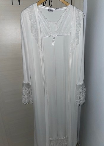 Uzun Kollu Beyaz Kadın Sabahlık takım hamile giyim lohusa - Görsel 2