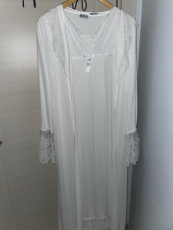 Uzun Kollu Beyaz Kadın Sabahlık takım hamile giyim lohusa - Görsel 2