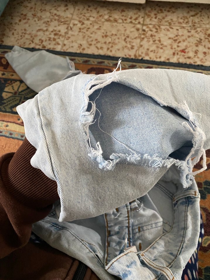 Kadın Mavi Rahat Kesim yırtık Kot Pantolon - Görsel 2