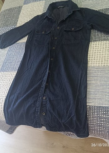 Lacivert Düğmeli Kot Elbise - Görsel 5