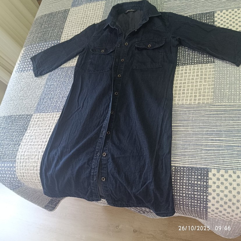 Lacivert Düğmeli Kot Elbise - Görsel 5