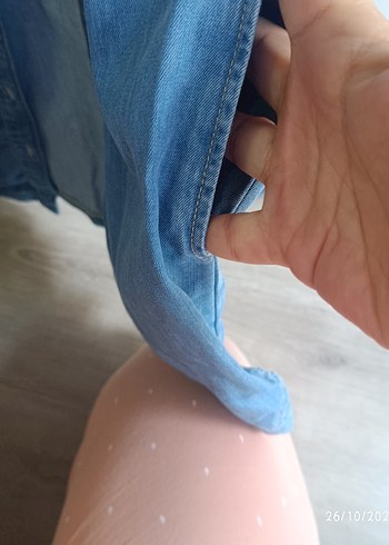 Düğmeli Mavi Denim Kadın Gömlek Elbise - Görsel 5