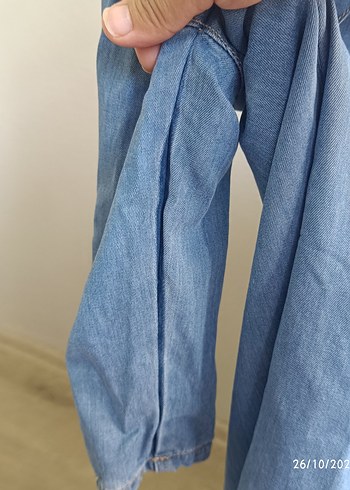 Düğmeli Mavi Denim Kadın Gömlek Elbise - Görsel 7