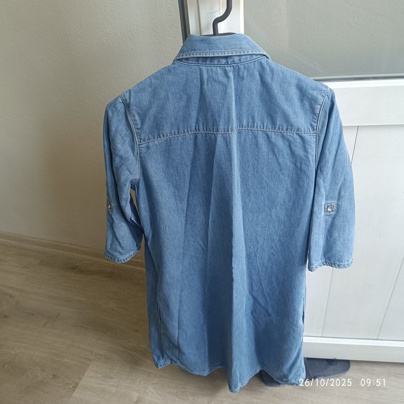 Düğmeli Mavi Denim Kadın Gömlek Elbise - Görsel 4