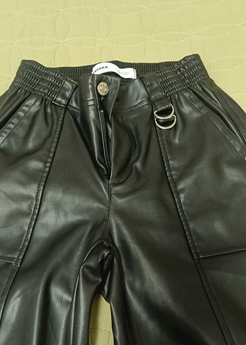 Kadın Siyah Deri Bel Detaylı Bol Paça Pantolon - Görsel 7