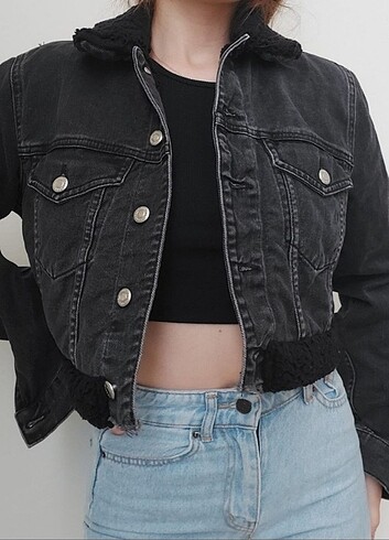 Topshop içi kürklü crop kot ceket