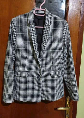 Gri Ekose Desenli Kadın Blazer Ceket - Görsel 2