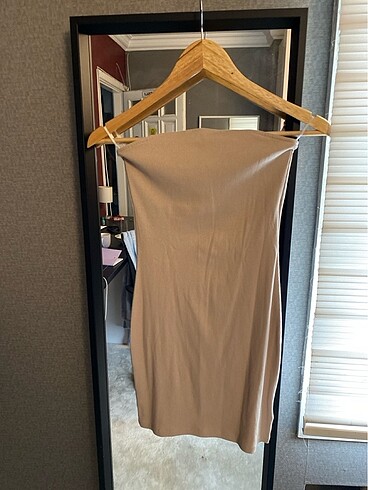 Krem rengi mini elbise
