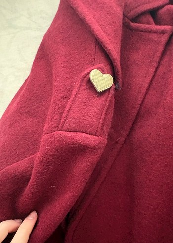 Bordo Kadın Kaban Kalp Düğmeli - Görsel 2