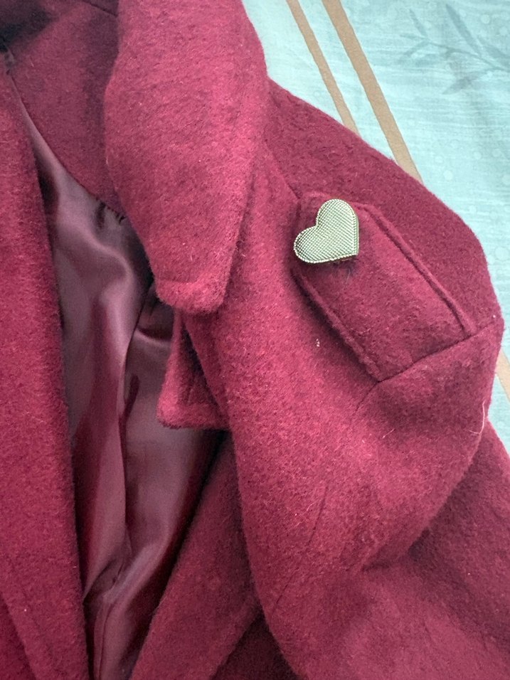 Bordo Kadın Kaban Kalp Düğmeli - Görsel 4