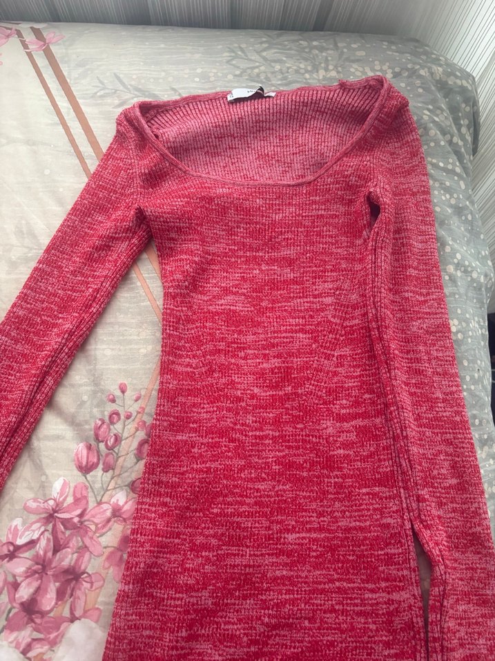 Kırmızı Örme Kadın Midi Elbise - Görsel 2