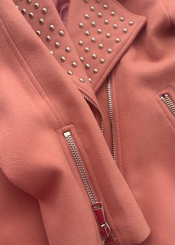 Pembe Kürklü Kadın Midi Ceket - Görsel 2