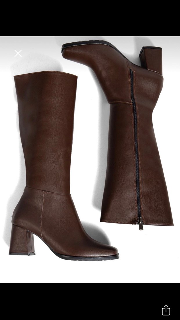 Kahverengi Deri Kadın Dizüstü Topuklu Çizme - Görsel 2