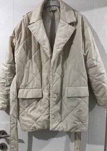 Düğmeli Beyaz Kadın Keten Ceket mont - Görsel 4