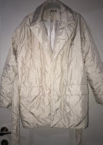 Düğmeli Beyaz Kadın Keten Ceket mont - Görsel 3