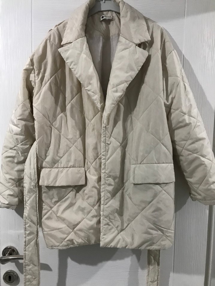 Düğmeli Beyaz Kadın Keten Ceket mont - Görsel 4