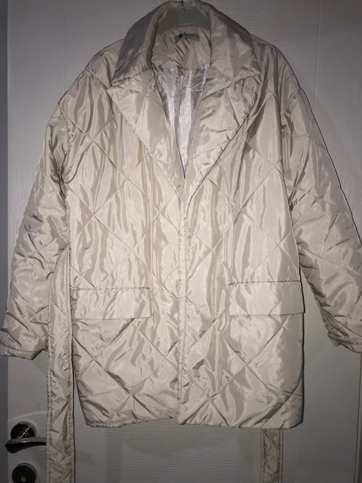 Düğmeli Beyaz Kadın Keten Ceket mont - Görsel 3