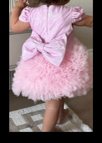 Pembe Kız Bebek Fırfırlı doğum günü  Elbise - Görsel 4