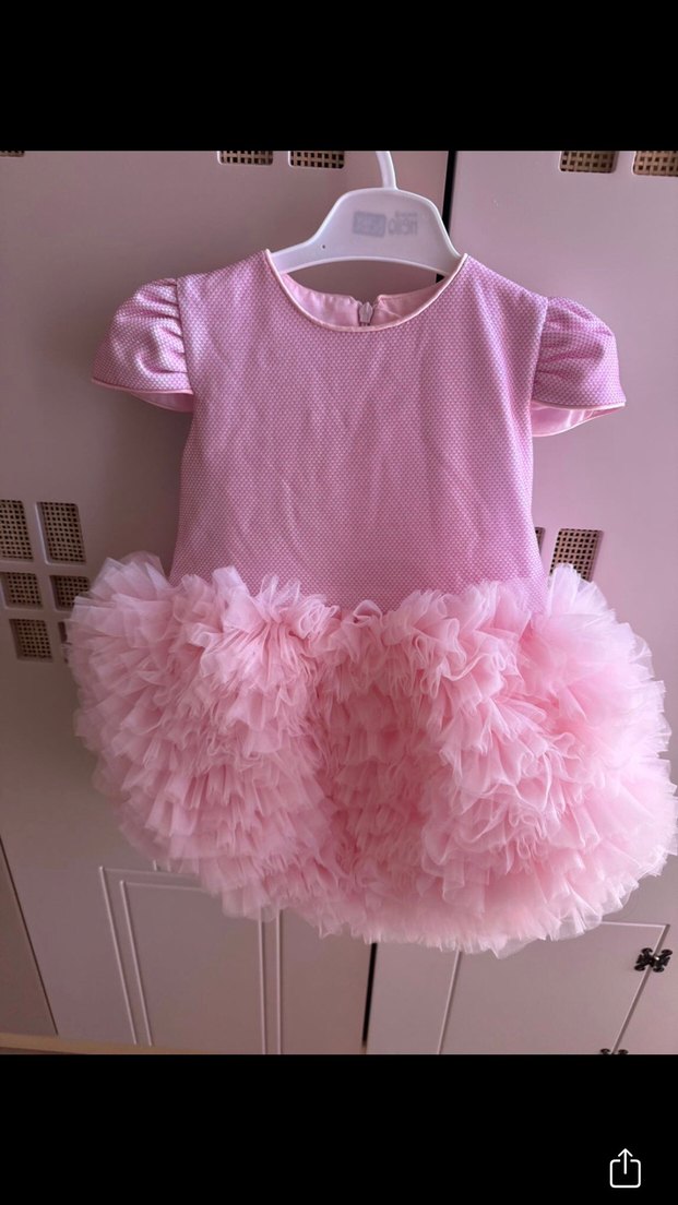 Pembe Kız Bebek Fırfırlı doğum günü  Elbise - Görsel 2