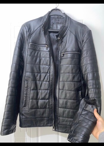 Erkek Siyah Deri Biker Ceket - Görsel 2