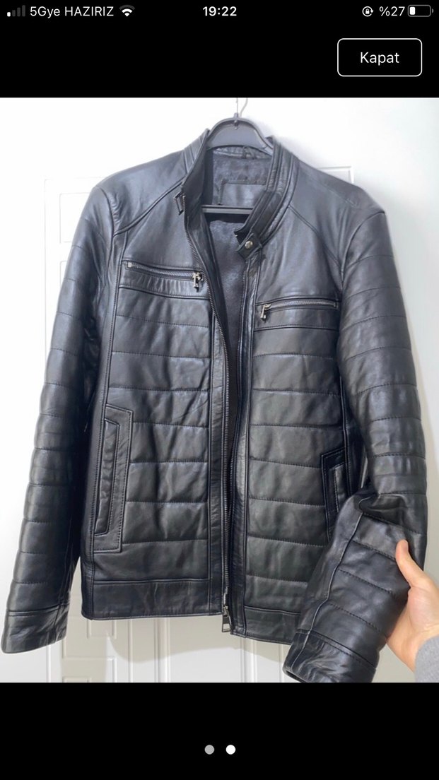 Erkek Siyah Deri Biker Ceket - Görsel 2
