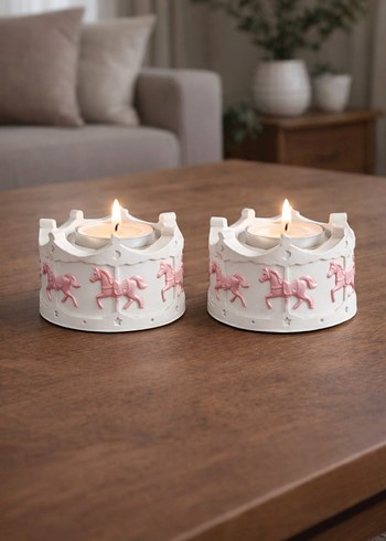 Beyaz At Desenli Dekoratif Mumluk - Görsel 2