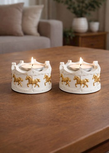 Beyaz At Desenli Dekoratif Mumluk - Görsel 3