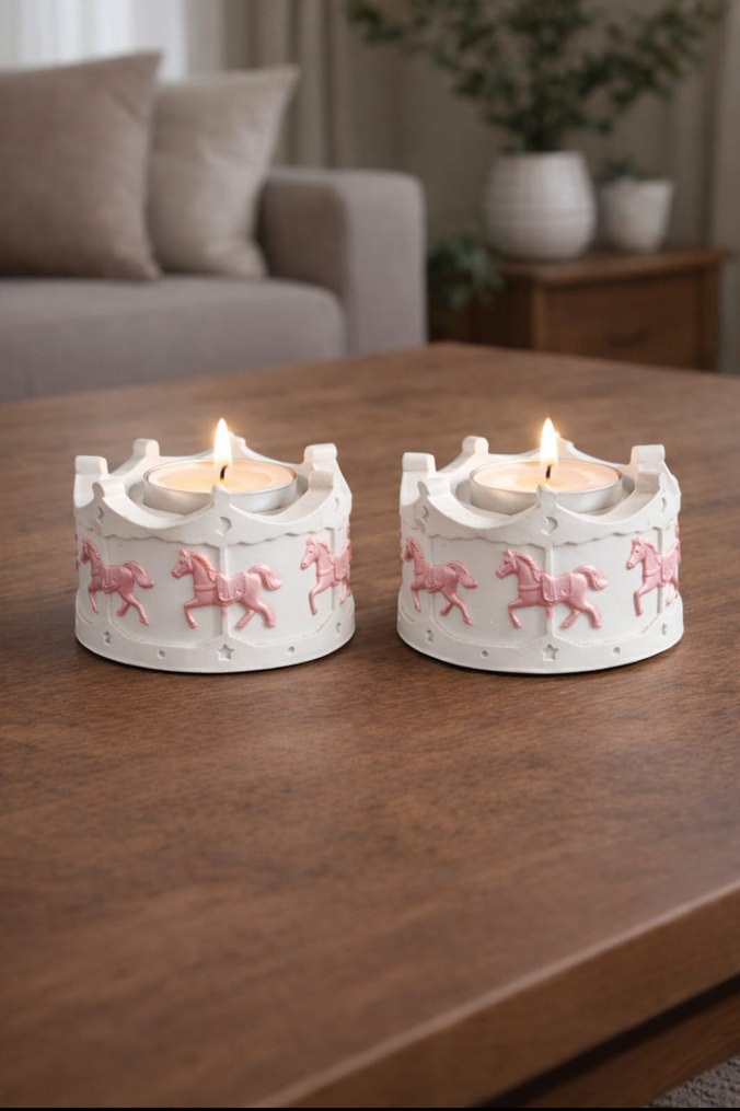 Beyaz At Desenli Dekoratif Mumluk - Görsel 2