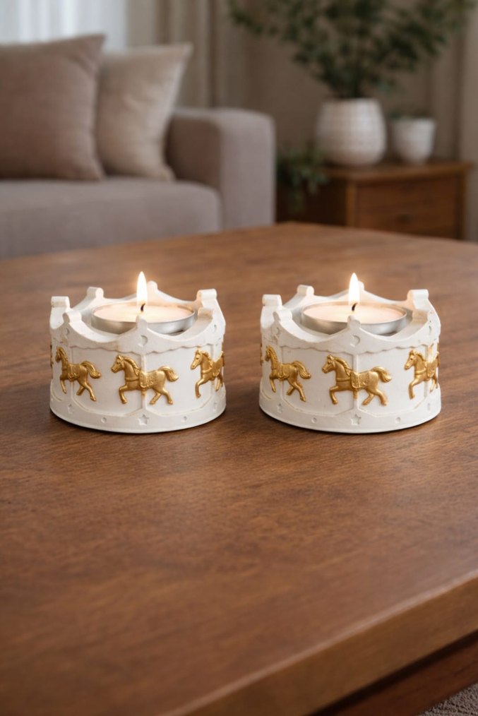 Beyaz At Desenli Dekoratif Mumluk - Görsel 3