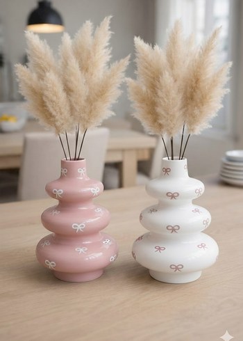 Kırmızı Fiyonk Desenli  Vazo - Görsel 2