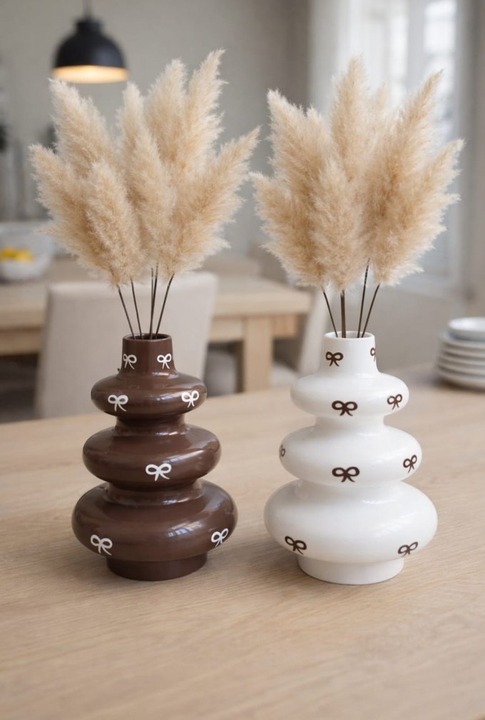 Kırmızı Fiyonk Desenli  Vazo - Görsel 3